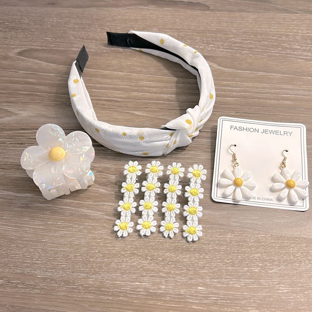 Bundle  Daisy Headband Daisy Drop Earrings Daisy Hair Clips Daisy Claw Clip